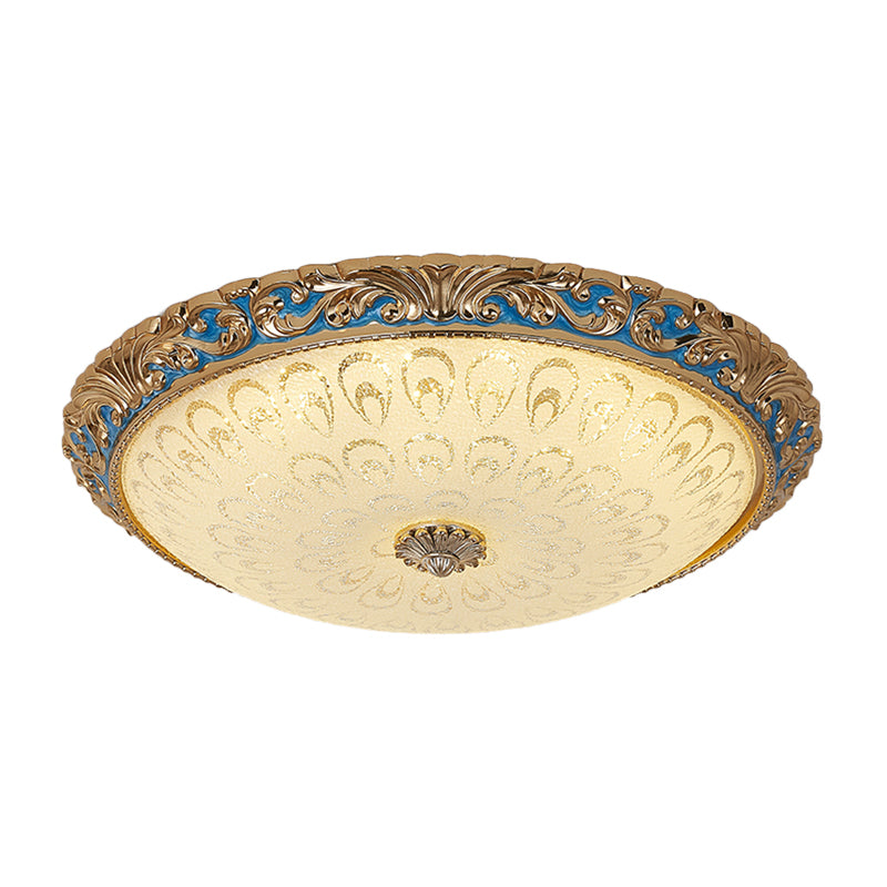 Farmhouse Led Flush Mount Ceiling Light In Textured Glass & Brass - Bowl Shape 12.5/15/19 Wide