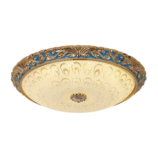 Farmhouse Led Flush Mount Ceiling Light In Textured Glass & Brass - Bowl Shape 12.5/15/19 Wide