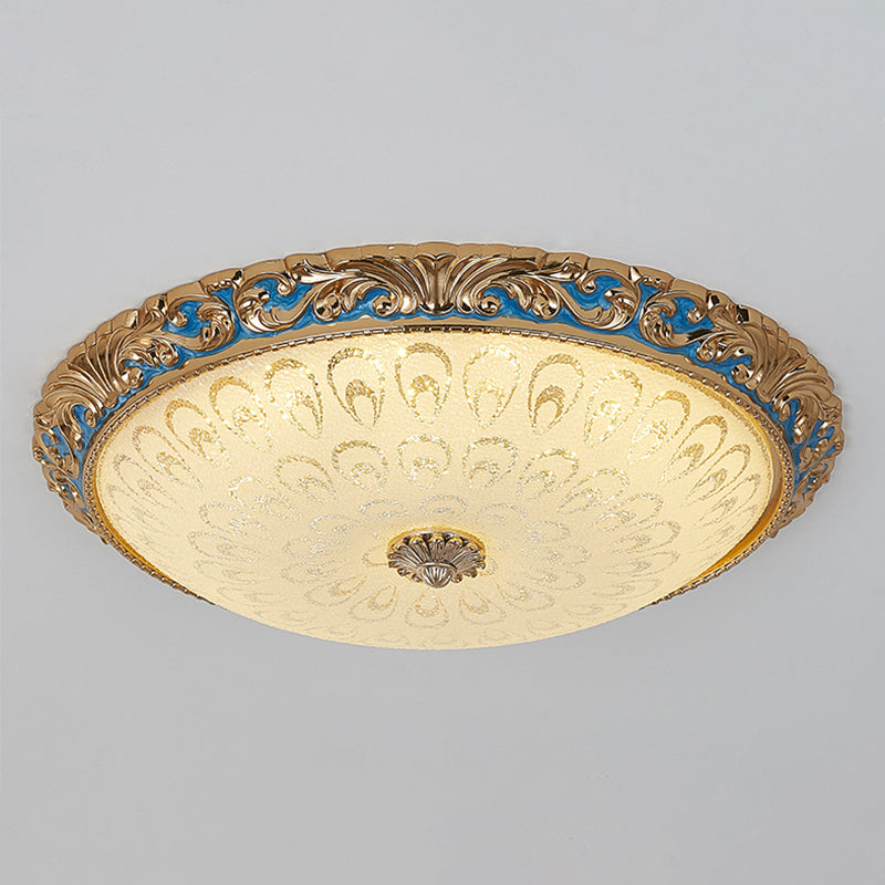Farmhouse Led Flush Mount Ceiling Light In Textured Glass & Brass - Bowl Shape 12.5/15/19 Wide