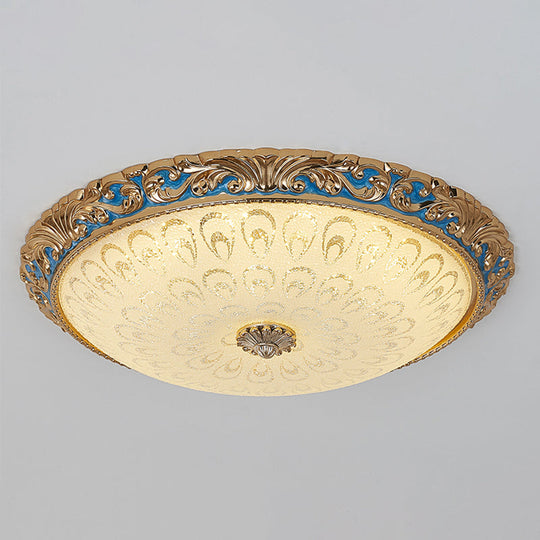 Farmhouse Led Flush Mount Ceiling Light In Textured Glass & Brass - Bowl Shape 12.5/15/19 Wide