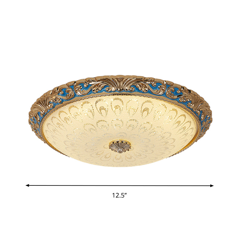 Farmhouse Led Flush Mount Ceiling Light In Textured Glass & Brass - Bowl Shape 12.5’/15’/19’