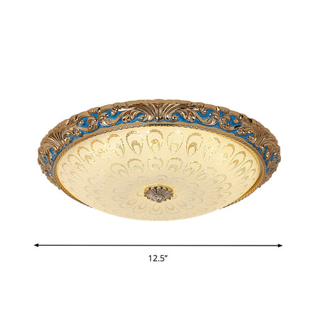 Farmhouse Led Flush Mount Ceiling Light In Textured Glass & Brass - Bowl Shape 12.5/15/19 Wide