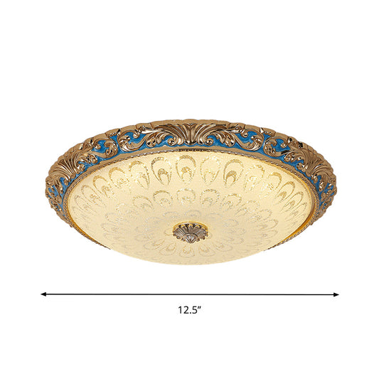 Farmhouse Led Flush Mount Ceiling Light In Textured Glass & Brass - Bowl Shape 12.5/15/19 Wide