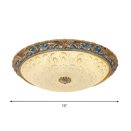 Farmhouse Led Flush Mount Ceiling Light In Textured Glass & Brass - Bowl Shape 12.5/15/19 Wide
