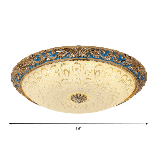 Farmhouse Led Flush Mount Ceiling Light In Textured Glass & Brass - Bowl Shape 12.5/15/19 Wide