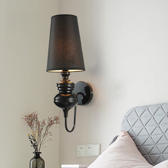 Contemporary Led Tapered Wall Sconce Light 6/8/10 Dia Fabric White/Black/Silver