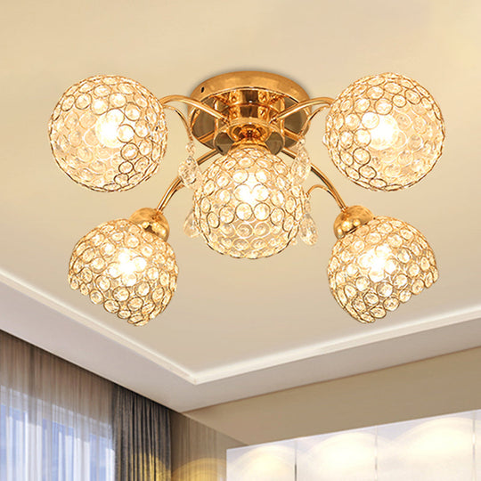 Stunning 5 - Head Crystal Semi Flush Mount Ceiling Light For Traditional Bedrooms