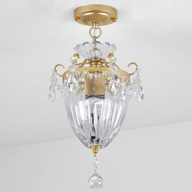 Modern Clear Crystal Ceiling Mounted Light Lantern - Semi - Flush Mount With 1 Bulb