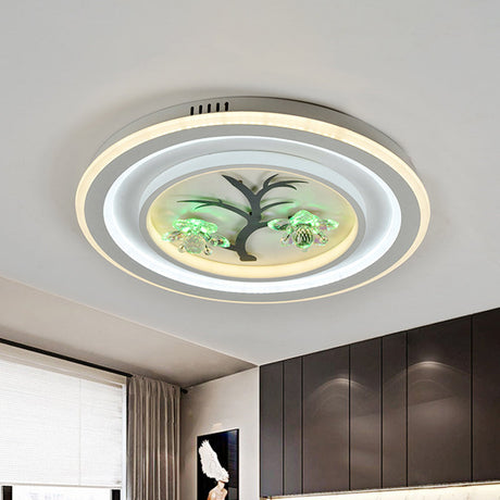 Modern Crystal Led Flush Ceiling Light For Bedchamber - White Round/Square Fixture