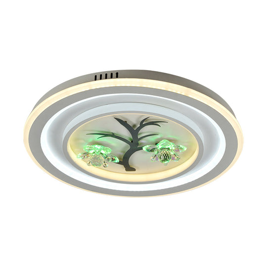 Modern Crystal Led Flush Ceiling Light For Bedchamber - White Round/Square Fixture