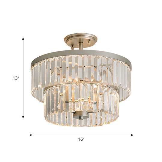 Crystal 2 - Tier Cylinder Semi Flush Light - Modern Ceiling Lamp For Dining Room
