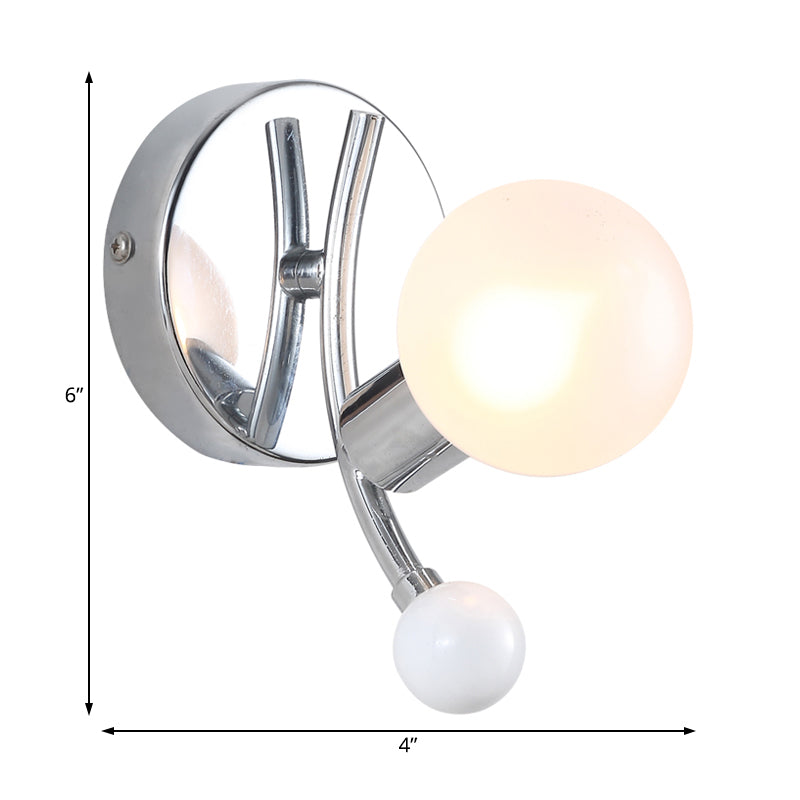 Modern Chrome Sconce With Globe White Glass For Led Living Room Wall Lighting