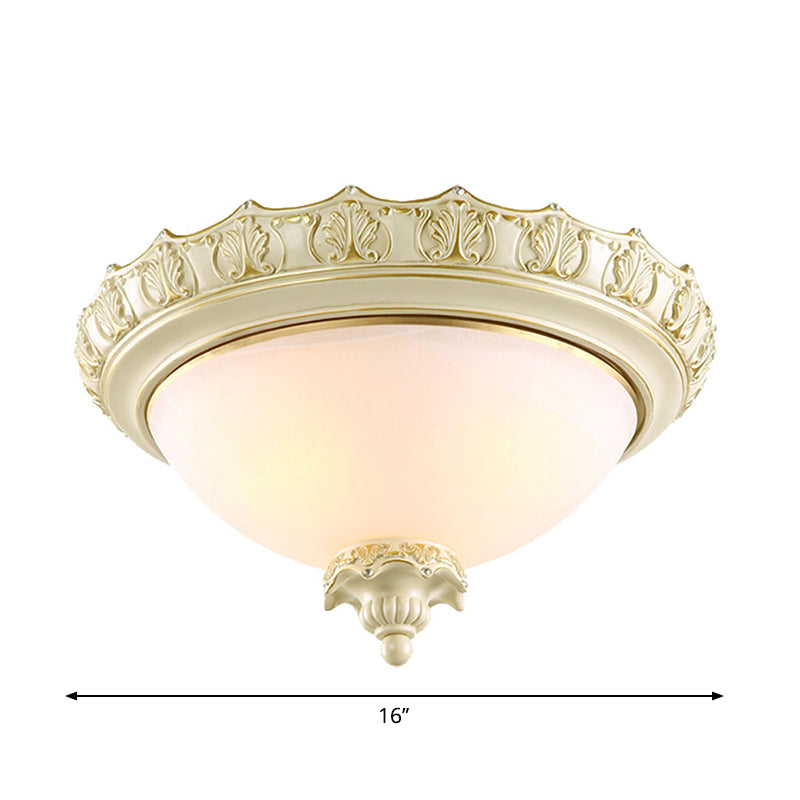 Vintage Opal Frosted Glass Flushmount Ceiling Light In White - 2/3 - Bulb Bowl Style Various Widths