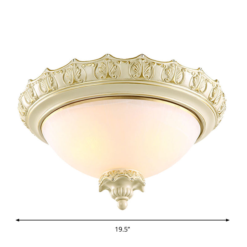 Vintage Opal Frosted Glass Flushmount Ceiling Light In White - 2/3 - Bulb Bowl Style Various Widths