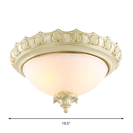 Vintage Opal Frosted Glass Flushmount Ceiling Light In White - 2/3-Bulb Bowl Style Various Widths