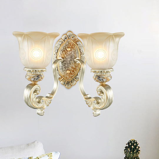 Classic Scalloped Wall Light Fixture With White Glass 1/2-Light Mount In Gold - Perfect For Bedrooms