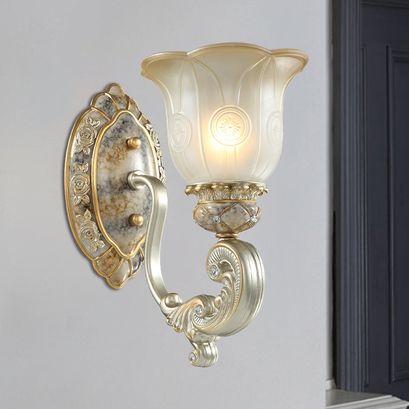 Classic Scalloped Wall Light Fixture With White Glass 1/2-Light Mount In Gold - Perfect For Bedrooms