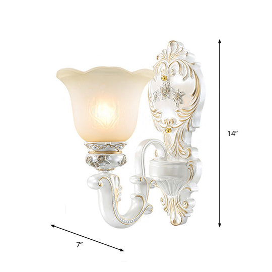 Classic Scalloped-Trim Wall Light With Frosted Glass - White-Gold Finish