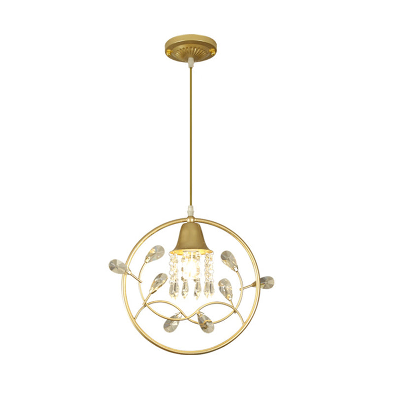 Modern Crystal Bird/Flower Sleep Room Suspension Light With Gold Hanging Lamp Kit - 1 Bulb