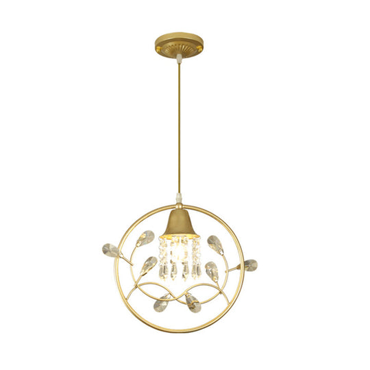 Modern Crystal Bird/Flower Sleep Room Suspension Light With Gold Hanging Lamp Kit - 1 Bulb