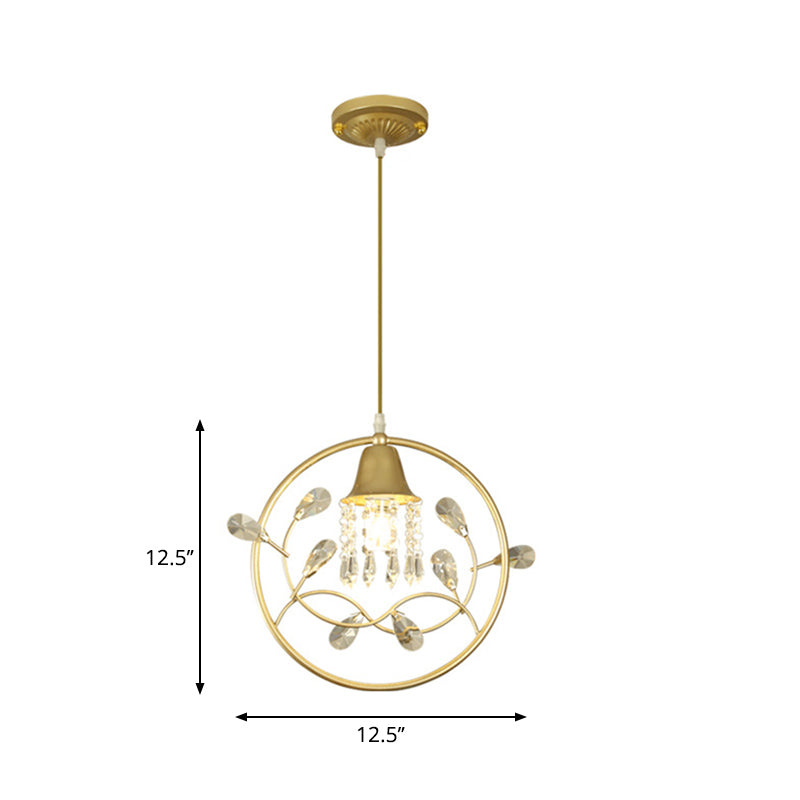 Modern Crystal Bird/Flower Sleep Room Suspension Light With Gold Hanging Lamp Kit - 1 Bulb