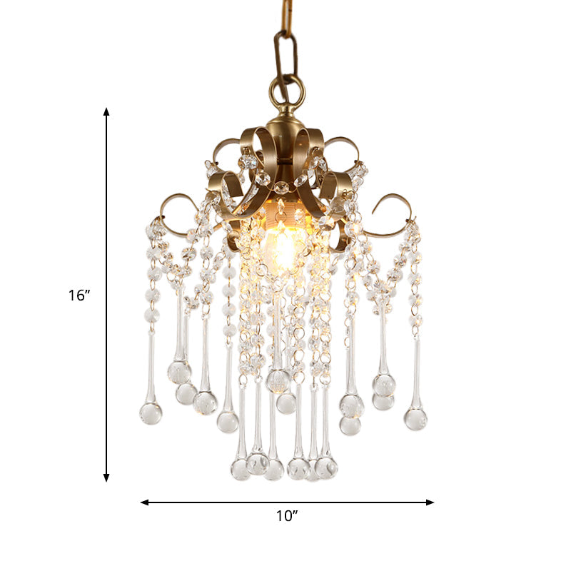 Modern Gold Curved Pendant Light With Crystal Beads - Bedchamber Ceiling Suspension Lamp