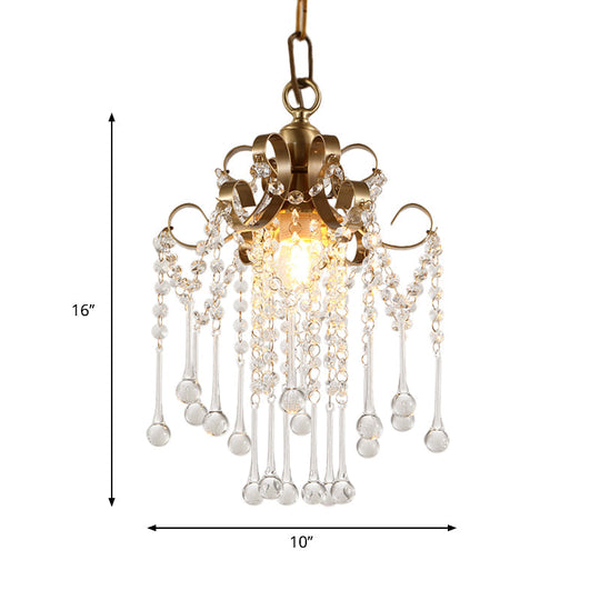 Modern Gold Curved Pendant Light With Crystal Beads - Bedchamber Ceiling Suspension Lamp