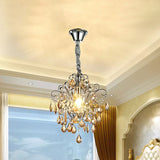 Silver Crystal Teardrop Swirling Arm Hanging Pendant - Modern 1 Head Dining Hall Suspension Light