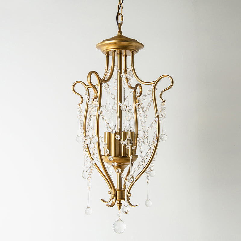 Sleek Swirled Iron Pendant Light With Crystal Stands For Dinning Hall