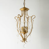 Swirled Iron Suspension Pendant With 4 Heads And Crystal Stands - Modern Brass Swag Lamp For Dining