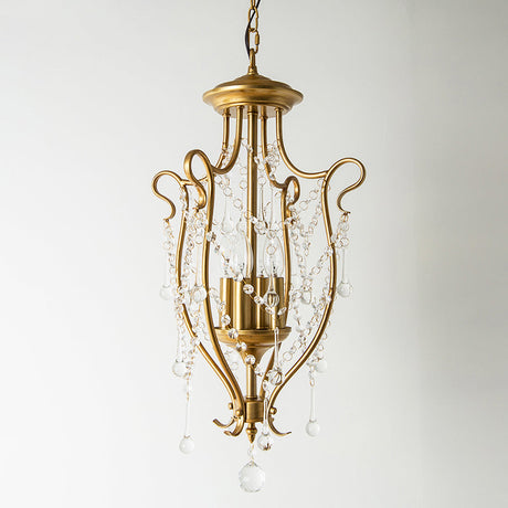 Swirled Iron Suspension Pendant With 4 Heads And Crystal Stands - Modern Brass Swag Lamp For Dining