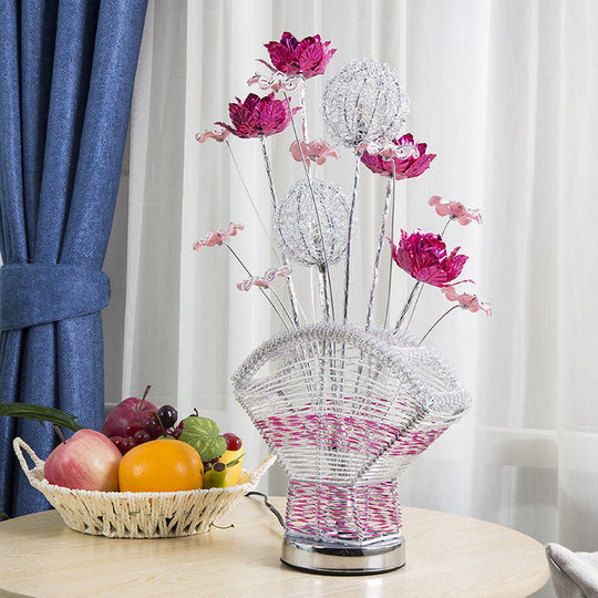 Albaldah - Aluminum Table Lamp With Rose And Dandelion Decor