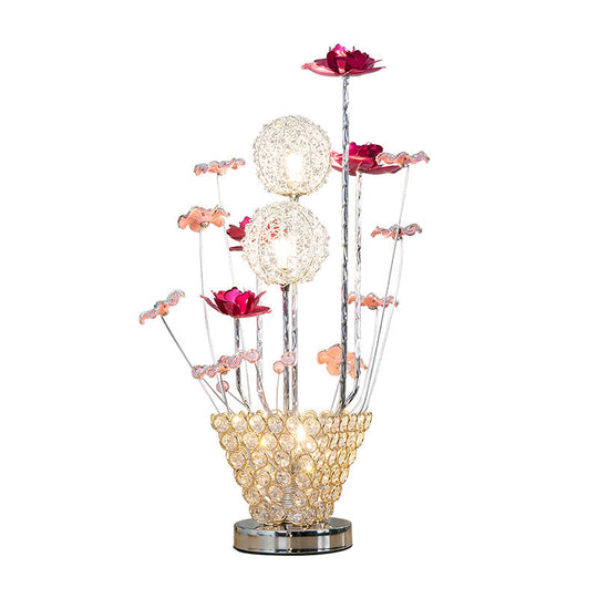 Rose & Dandelion Led Night Light With Crystal Vase - Art Decor Desk Lighting (Gold)