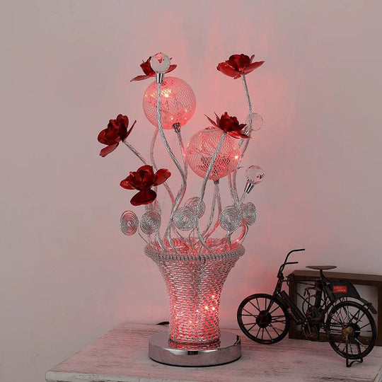 Zoey - Aluminum Basket-Like Desk Light Art Decor Bedside Led Vine Night Table Lamp With Blossom And