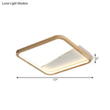 13’/17’ Wide Beige Flush Mount Led Ceiling Light With Wood Frame - Simple Bedroom Fixture