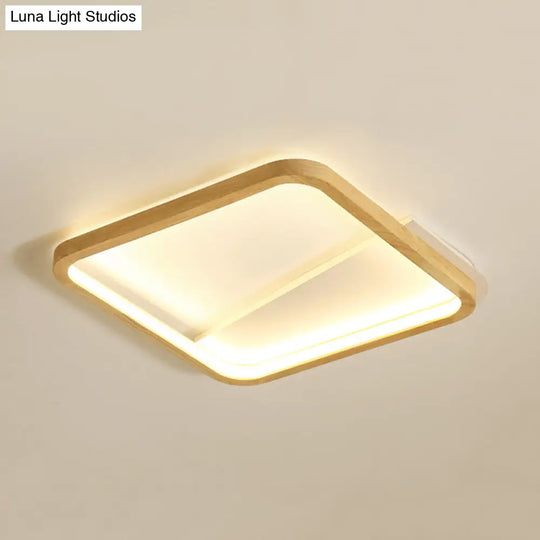 13’/17’ Wide Beige Flush Mount Led Ceiling Light With Wood Frame - Simple Bedroom Fixture