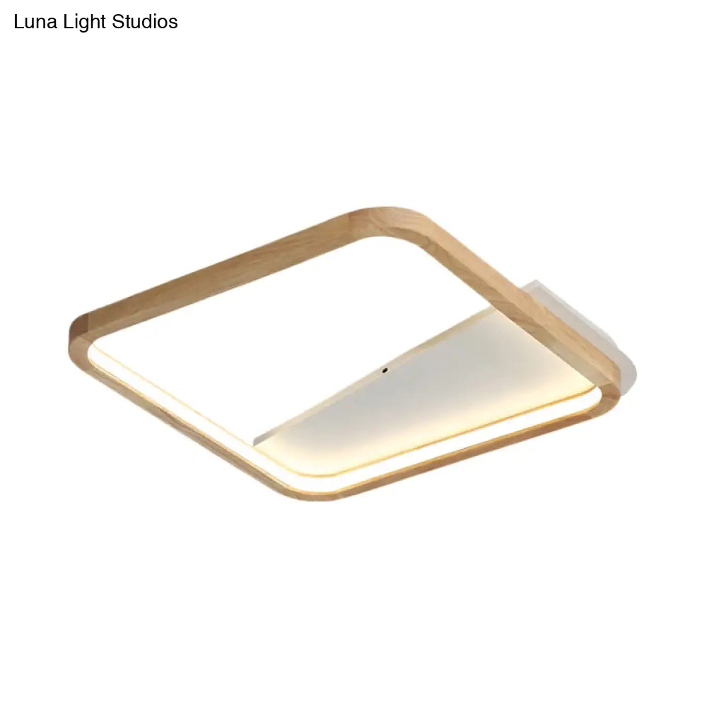 13’/17’ Wide Beige Flush Mount Led Ceiling Light With Wood Frame - Simple Bedroom Fixture