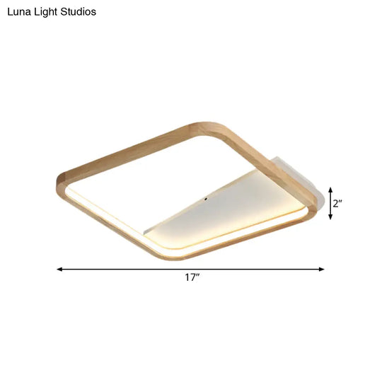 13’/17’ Wide Beige Flush Mount Led Ceiling Light With Wood Frame - Simple Bedroom Fixture