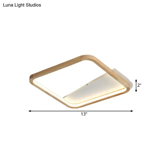 13’/17’ Wide Beige Flush Mount Led Ceiling Light With Wood Frame - Simple Bedroom Fixture