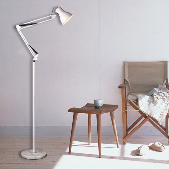Contemporary Dome Shade Floor Lamp With Metallic Stand - Black/White 1 Light Living Room Task