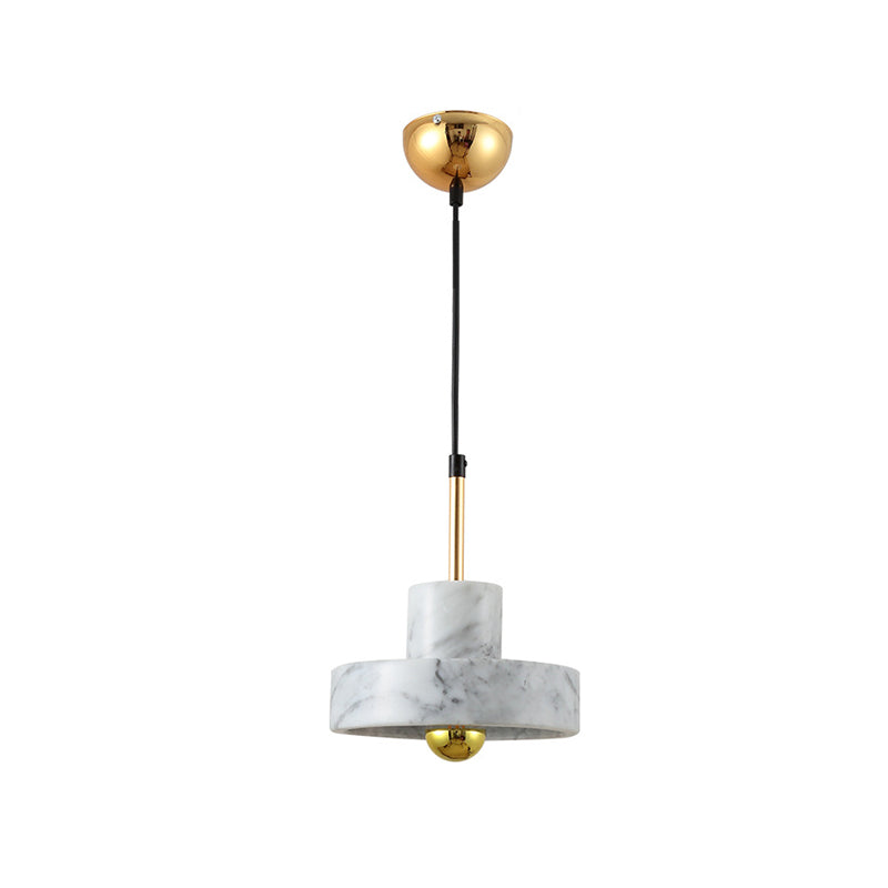 Contemporary Marble Drum Pendant Lamp - 1 Light Bedroom Ceiling Fixture (Black/White/Pink)