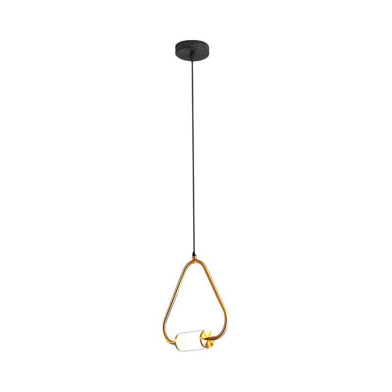 Minimalistic Led Pendant Light With White Glass Cylinder Shade - Brass Triangle/Round/Square Ceiling