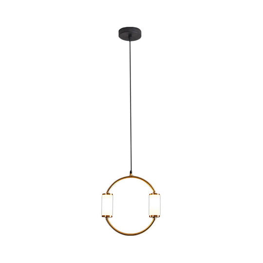 Minimalistic Led Pendant Light With White Glass Cylinder Shade - Brass Triangle/Round/Square Ceiling