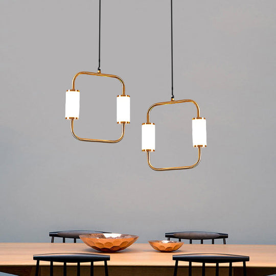 Minimalistic Led Pendant Light With White Glass Cylinder Shade - Brass Triangle/Round/Square Ceiling