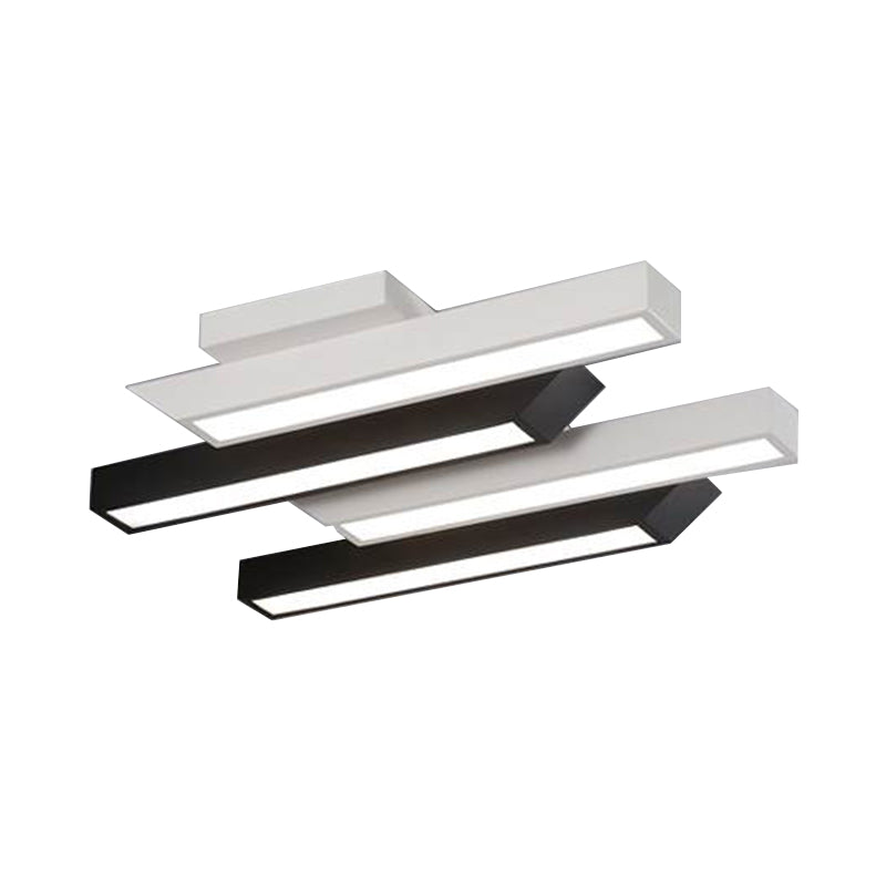 Contemporary 4 - Light Black Linear Semi Flush Light - Acrylic & Metal Ceiling Fixture (Warm/White)