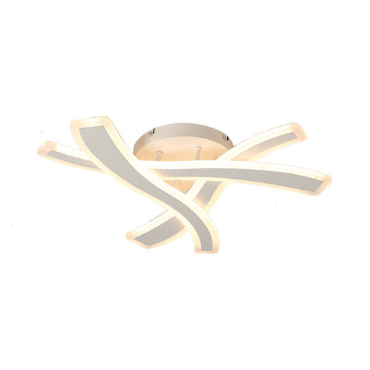 Modern Semi - Flush Acrylic Led Ceiling Light For Bedroom - Crossed Line Design Warm/White
