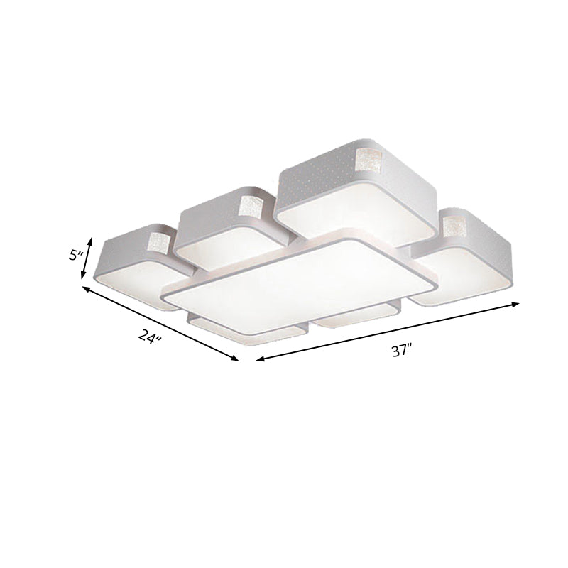 Contemporary Square Ceiling Mounted Led Pendant Light - 24’/37’ Wide Acrylic White Flush Mount