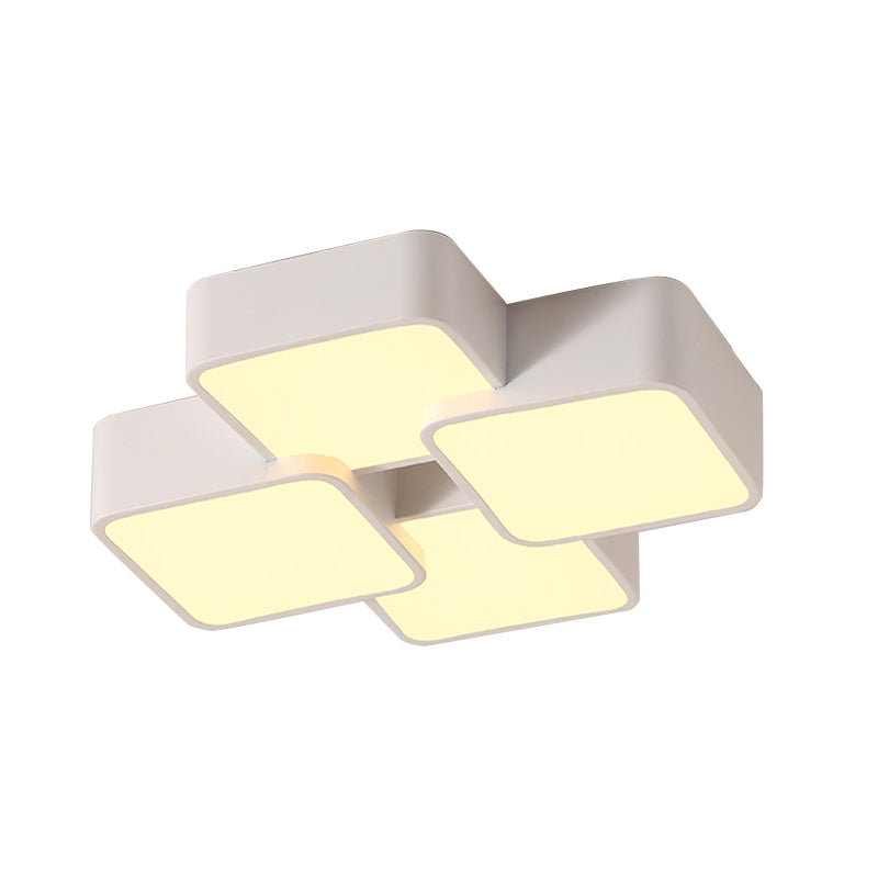Modern Acrylic Flush Ceiling Light With Square Design - 4/6 Lights White Finish In Warm/White