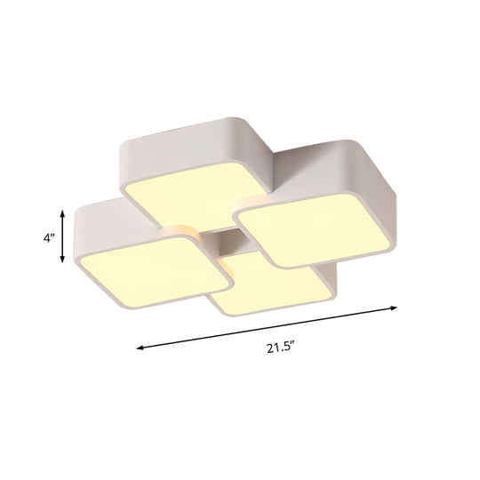 Modern Acrylic Flush Ceiling Light With Square Design - 4/6 Lights White Finish In Warm/White