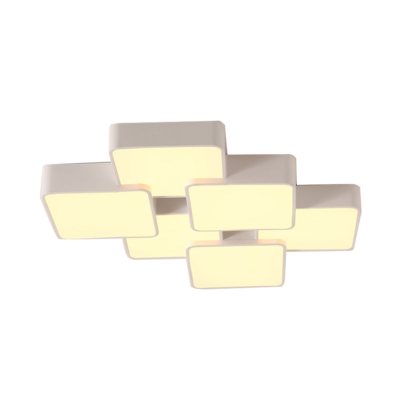 Modern Acrylic Flush Ceiling Light With Square Design - 4/6 Lights White Finish In Warm/White